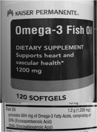 Both KP and Costco Omege 3 have 684 mg per softgel. (6 to 8 cents each) 5 caps / day = 3420 mg of Omega 3 for $110 / year.