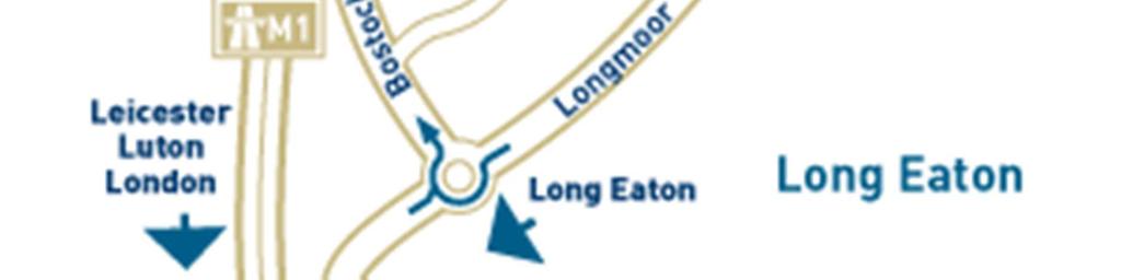 Exit at Junction 25 and follow signs for Long Eaton.