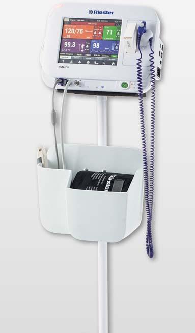 The RVS - 100 can communicate through a wired or wireless connection to the hospital s EMR, according to the HL7 standard.
