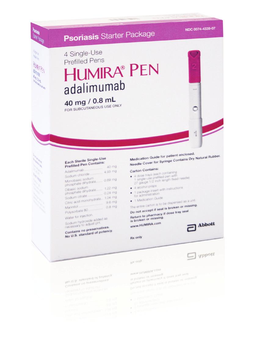 Announcing HUMIRA (adalimumab) Psoriasis Starter Package HUMIRA is indicated for the treatment of adult patients with moderate to severe chronic plaque psoriasis who are candidates for systemic