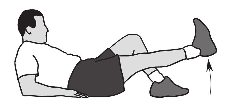 Lie on the floor with your elbows directly under your shoulders to support your upper body. Keep your affected leg straight and bend your other leg so that your foot is flat on the floor.