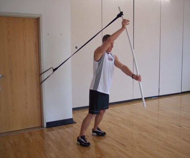 Dowel-Band Isometric Training Incorporating a similar isometric training in standing using a band connected to a dowel or baseball bat allows you to increase the force producing lever arm.