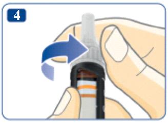 Hold the black cartridge holder and unscrew the needle. Throw it away carefully as your doctor or nurse has instructed you.