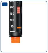 If it shows less than 30 : It is showing the number of units left in the cartridge. Turn the dose button back until the dose counter shows 0. 2 Insulin scale shows approx.