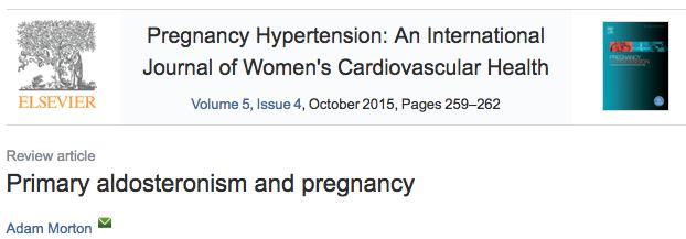 Primary hyper-aldosteronism is under diagnosed in pregnancy Review from 1960-2015 only reported 47 cases of PA in pregnancy Associated with significant fetal mortality and maternal morbidity and
