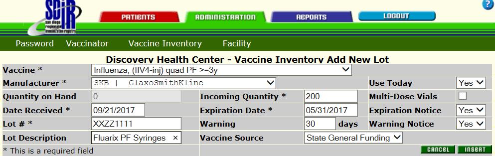 SDIR users must enter State flu vaccine into the SDIR vaccine inventory within 24hrs of receiving State flu vaccine.