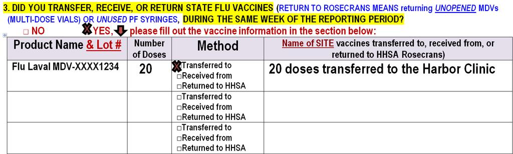 IMPORTANT: After you receive your initial flu allotment, you will document any further vaccines you transfer to, receive