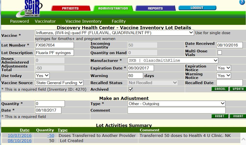 ARCHIVING STATE FLU LOTS Never archive any vaccine with active doses! All State flu lots must be at zero (0) doses before they can be archived.