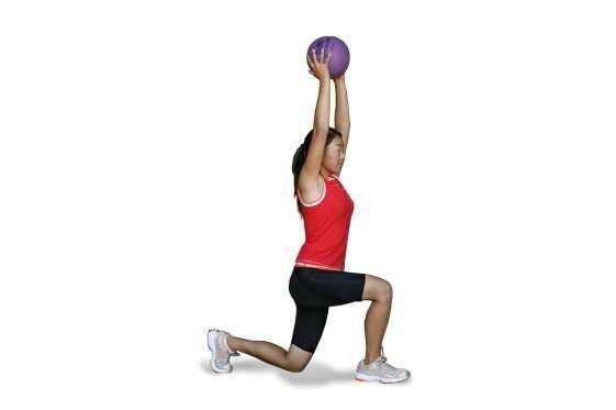 Exercise Descriptions A1 Lunge to Shoulder Press - Stand with your feet shoulder-width apart. Brace your abs, and contract your glutes (butt muscles). Step backward with your left leg.