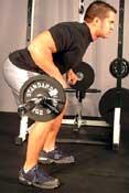 Hold bar at arm's length straight down. Pull bar straight up to the lower part of your chest. Slowly lower bar back to starting position.