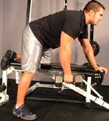 Tips: Begin with your right foot flat on the floor and your left knee resting on a flat bench.