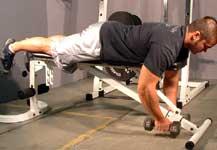 Using your shoulder muscles, raise the weight directly above your body, then lower to the starting position.