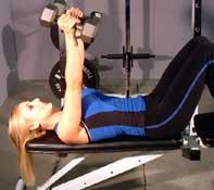 Lying-Supine Two-Arm Dumbbell Triceps Extension Main Muscle Worked: Triceps Equipment: Dumbbell Tips: Like on your back on