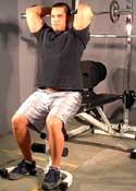 Tips: Hold barbell or EZ Curl bar with your hands about 6 to 8 inches apart. Sit at the end of a flat bench with your feet firmly on the floor and your back straight.