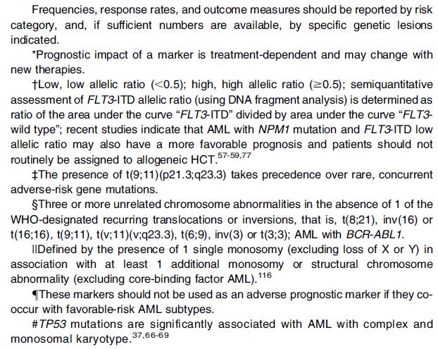 AML: Prognostic Factors Adapted European LeukemiaNet Consensus 2017: 3 groups: adaptation of genetics