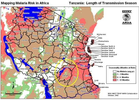 Figure 4.6: Maps of Tanzania depicting malaria risk: (a) before and (b) after the introduction of ACT.