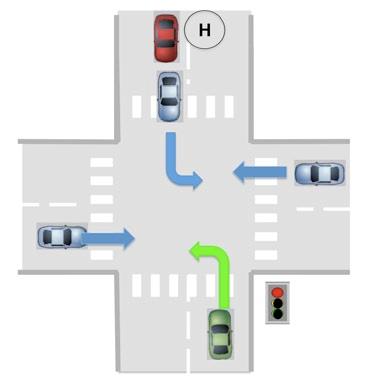 lane that turns left is also visible to the driver.