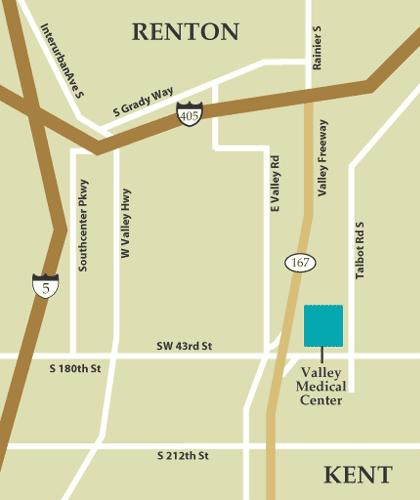 DIRECTIONS Location Map - Directions to Valley Medical Center Campus Valley Medical Center, 400 South 43rd Street, Renton, WA 98055-5010 tel. 425.228.