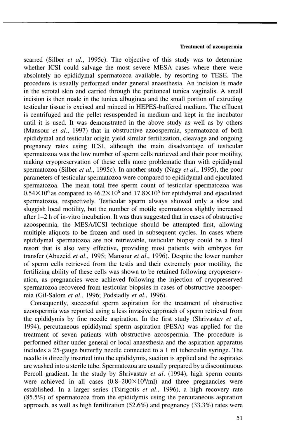 Treatment of azoospermia scarred (Silber et al, 1995c).