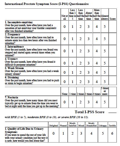 International Prostate Symptom Score (IPSS) Questionnaire 19 McVary KT, et al.