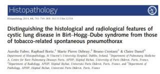 Histological clues suggestive of BHD Can be subtle and overlooked Cystic spaces away from pleura can be both subpleural and peribronchial deep within parenchyma lined by pneumocytes, not hyperplastic