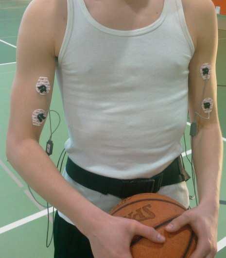 Arrangement of electrodes during EMG testing rear view Players on a focused training stage have higher level of tested skills.