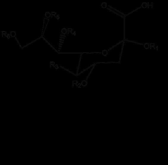 Figure 3.4: The general structure of sialic acids. Various R groups indicate possible modifications.