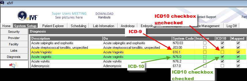 2. Differentiating an ICD-9 vs ICD-10 code in Diagnosis List View.