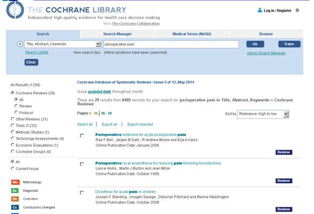 CDSR - The Cochrane Library Ülevaated teemade kaupa