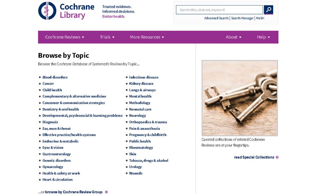 page=editorial-group CDSR - The Cochrane Library Ülevaated teemade kaupa http://www.