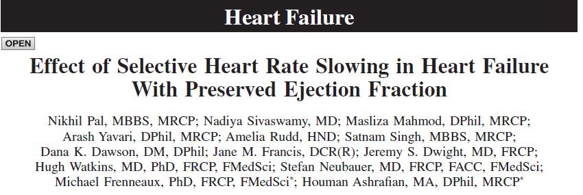 22 pts with HFpEF, randomised, X-over, Ivabradine vs placebo for 2 weeks