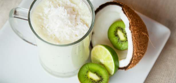 Kiwi Coconut Calories: 245 Protein: 14g Carbs: 30g 1 Scoop Vanilla IdealShake 1 Cup Pure Coconut Milk (Unsweetened) 1 Kiwi (Peeled) 1/4 Cup Fat-Free Vanilla Yogurt