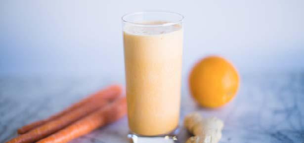 Orange Carrot Ginger Calories: 320 Protein: 14g Carbs: 46g Fat: 3g 1 Scoop Vanilla IdealShake 1 Whole Orange, Peeled 1 Cup Carrot Juice ¼ tsp Fresh Minced