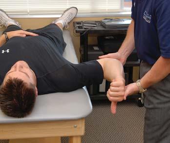 The patient is asked to abduct the arm to 90, and flex the elbow to 90, keeping the shoulder in neutral rotation.
