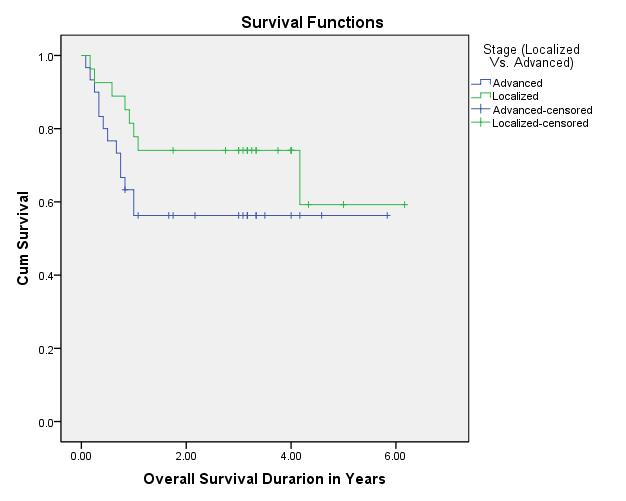 Ola Khorshed et al. Figure 2: Relation between Overall Survival and stage (localised versus advanced). predisposing to increase in liver NHL (15). On the other hand, their CNS cases are about 2.