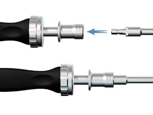 > Assemble the Center Screw T25 driver to the 4-sided ratcheting handle [Figure 27] > Once assembled, the Center Screw T25 driver should be securely engaged into the 4-Sided Handle and ready for use.