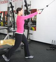 Movement: Using your back muscles, squeezing your shoulder blades together, row the cable toward your body.