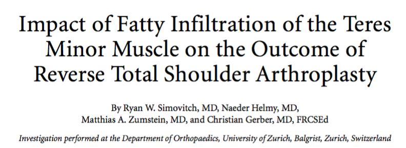 Examined 42 patients who underwent reverse total shoulder arthroplasty with preop MRI Compared
