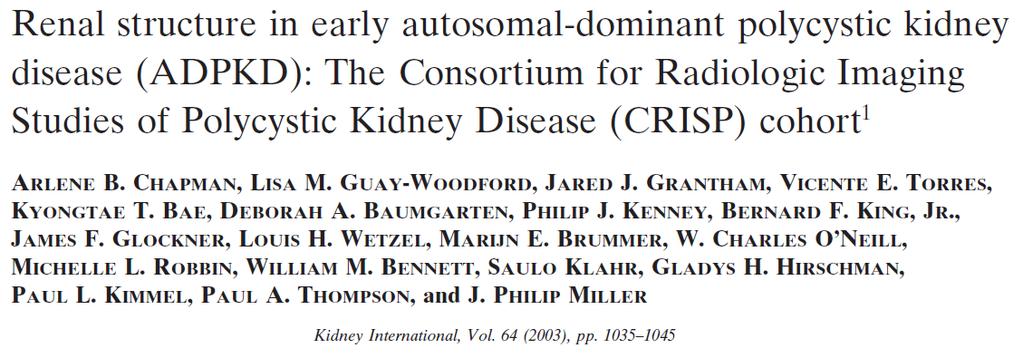 Consortium for Radiologic Imaging Studies of Polycystic Kidney Disease. Multicenter cohort study of 241 patients. Ages between 15 and 45(32.