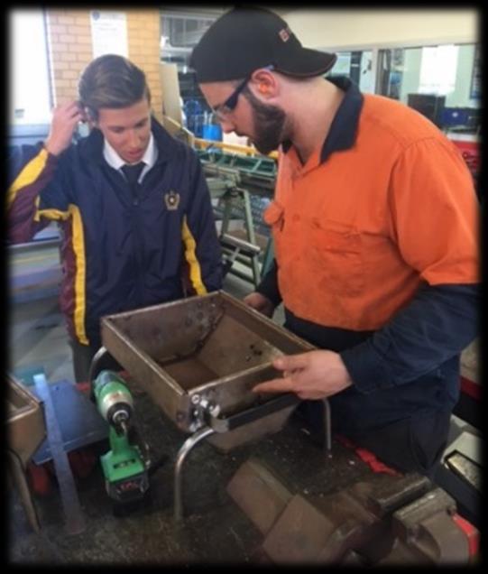 Adrian Fregona ~ Class of 2015 Old scholar, Adrian Fregona, volunteered a day of his services to work with Metalwork students welding and fabricating their projects.