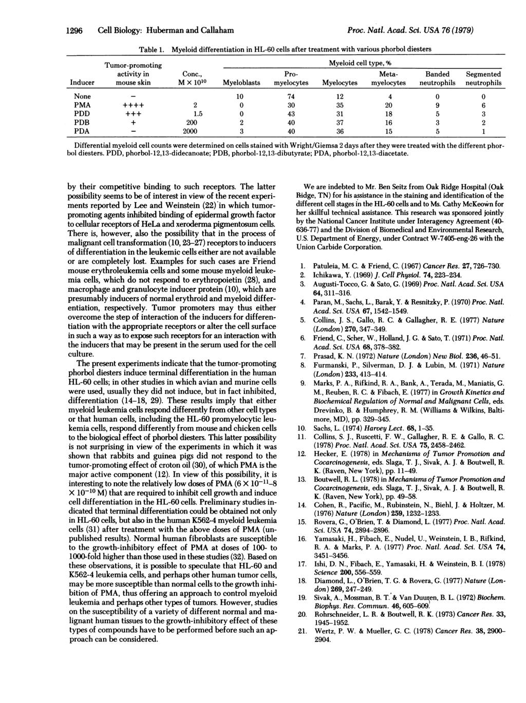 1296 Cell Biology: Huberman and Callaham Froc. Natl. Acad. sci. USA 76 (1979) Table 1.