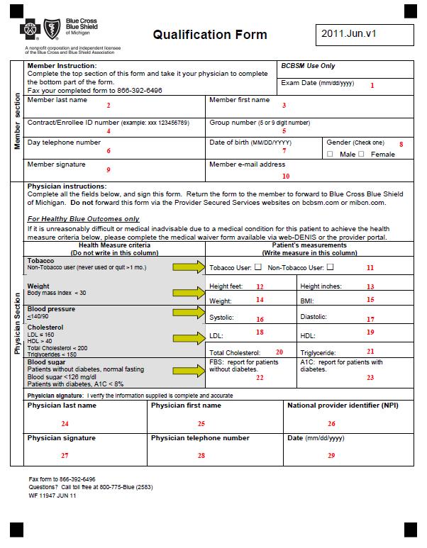 ) Sample front of form: Member instructions for front of form: Complete boxes 1 through 10. Have your doctor complete 11 through 29.