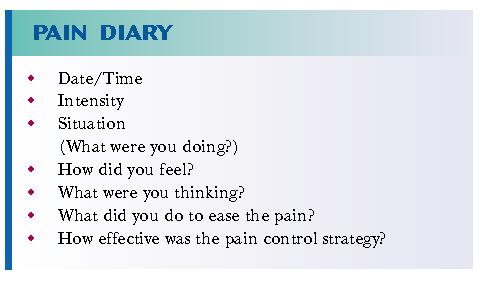 Pain Diary Client input is essential if accurate assessment data are to be collected.
