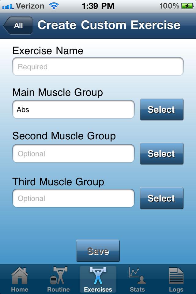 On this page you will be able to create custom exercises that aren t part of the exercise