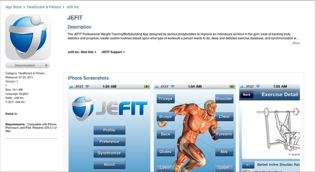 To download the JEFIT Workout App via the itunes App Store, you will need to log onto www.apple.