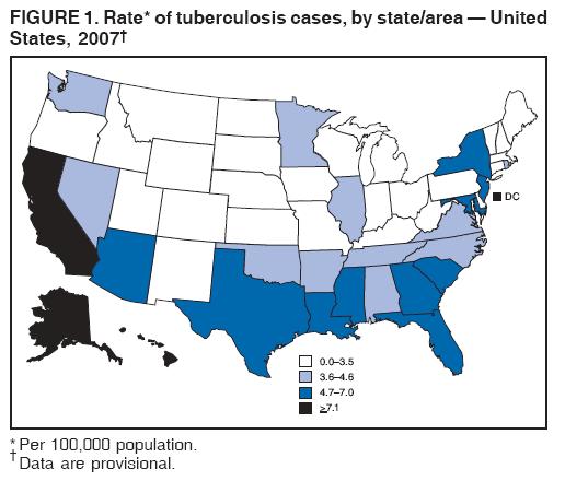 Tuberculosis by State (CDC, 2008) -Texas was one of four states reported by the CDC to have more than 500