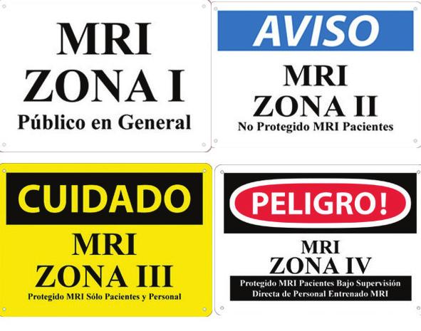 MRI Zone Sign, Complete Set Set of one each of all four Zone Signs