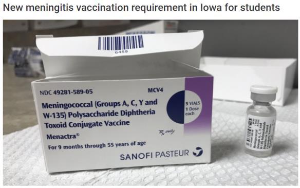 NEISSERIA MENINGITIDIS Serotypes A, B, C, W, and Y Cases declining 375 in 2015 Fatality rate is 10-15% with invasive disease Another 20% have permanent sequelae IOWA SCHOOL REQUIREMENT For the