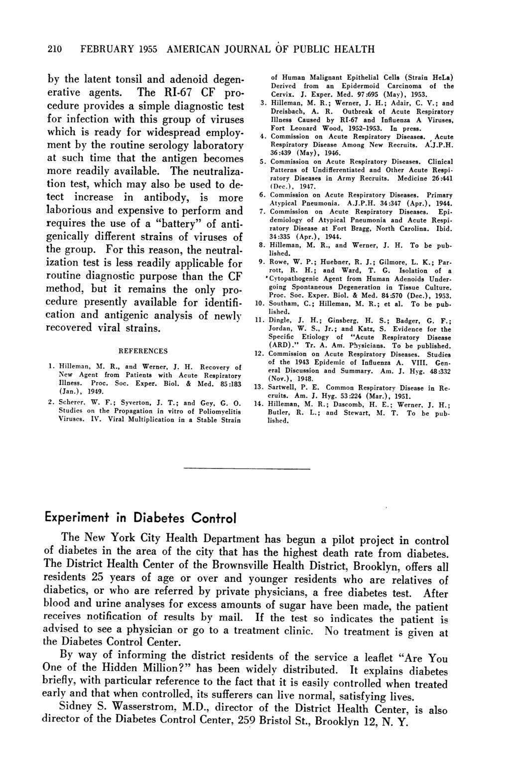 210 FEBRUARY 1955 AMIERICAN JOURNAL 6F PUBLIC HEALTH by the latent tonsil and adenoid degenerative agents.