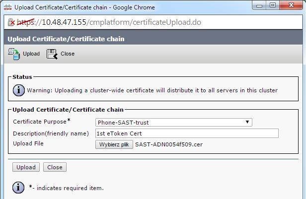 9. The Upload Certificate page then appears.